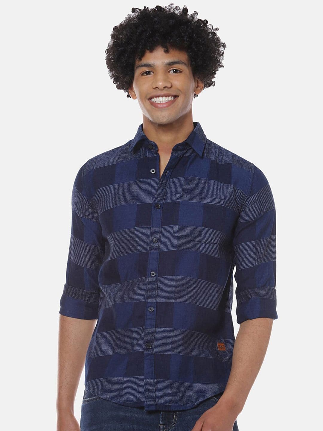 CAHOOT Navy Blue Checked Classic Cotton Casual Shirt - view 1