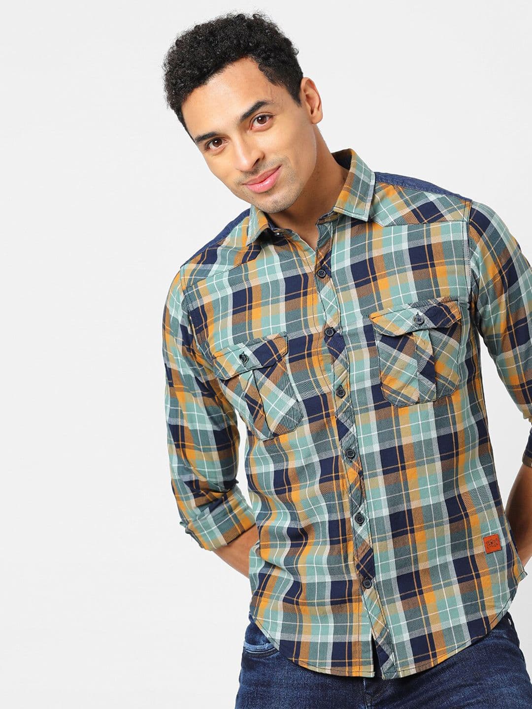 CAHOOT Green Tartan Checked Classic Spread Collar Cotton Shirt - view 1