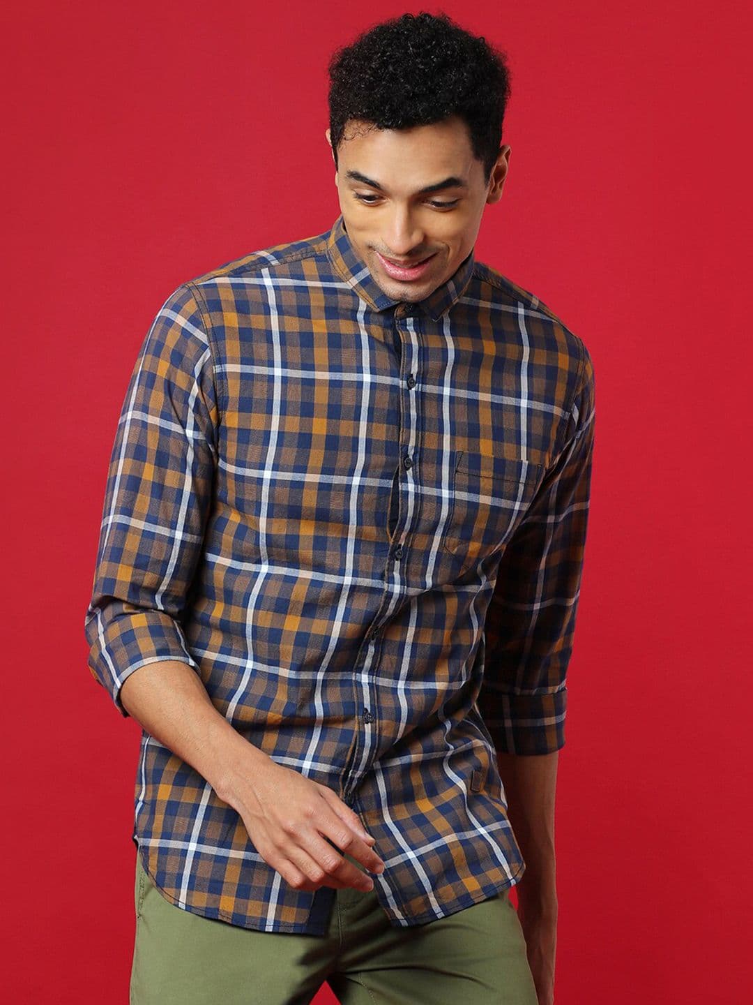 CAHOOT Brown Checked Classic Cotton Casual Shirt - view 1