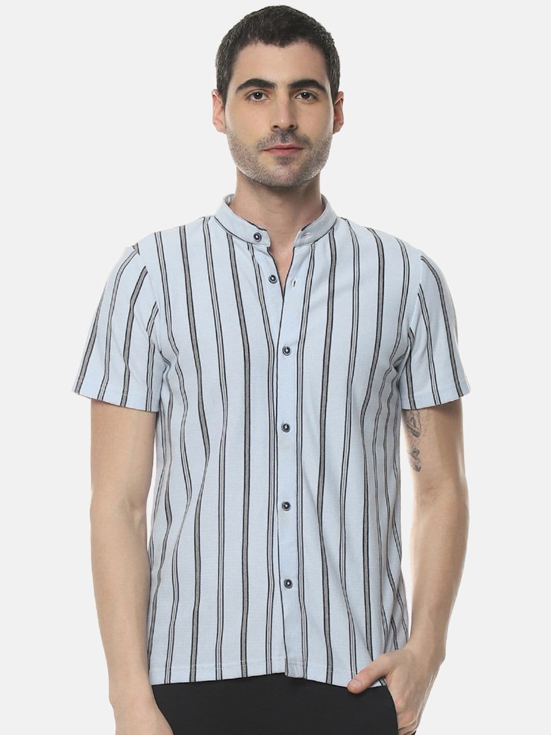 CAHOOT Striped Band Collar Classic Cotton Casual Shirt - view 1