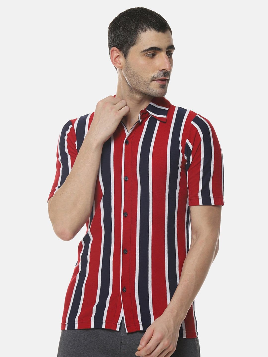 CAHOOT Navy Blue & Red Striped Classic Cotton Casual Shirt - view 1