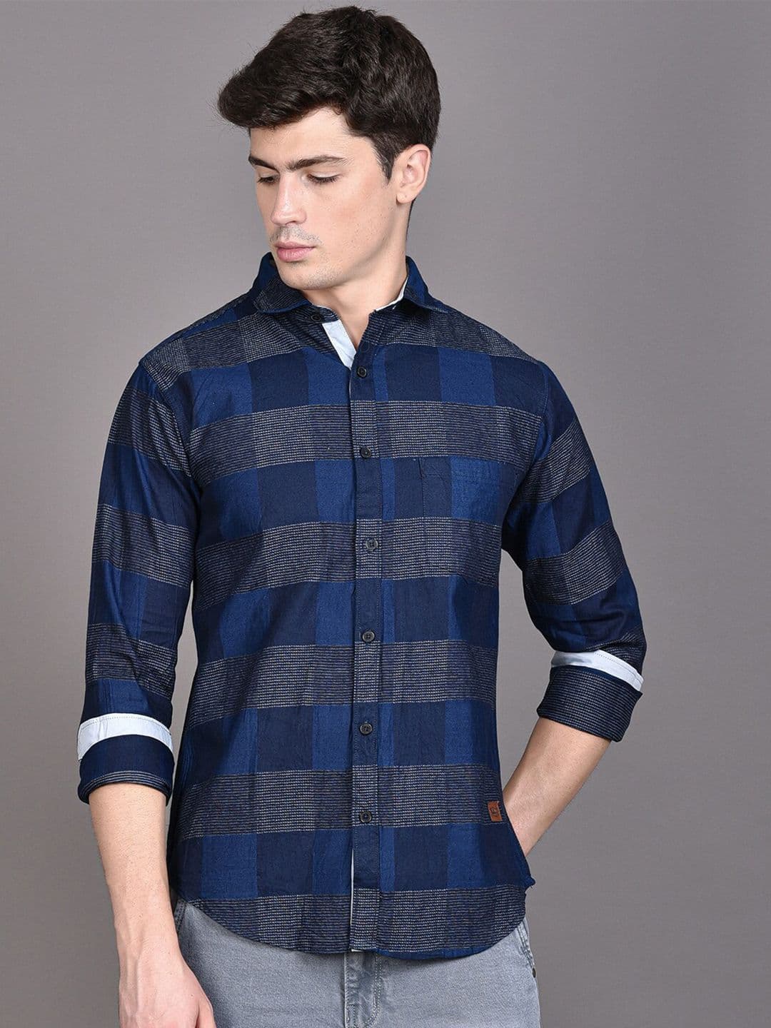 CAHOOT Navy Blue Classic Checked Cotton Casual Shirt - view 1