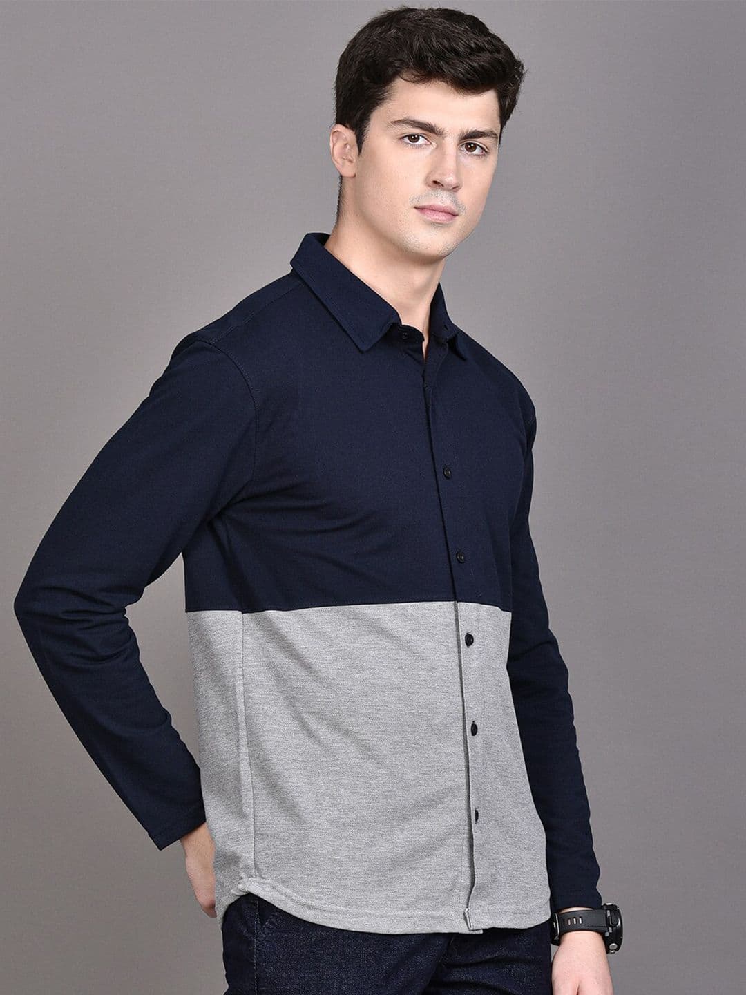 CAHOOT Navy Blue Classic Spread Collar Casual Cotton Shirt - view 1