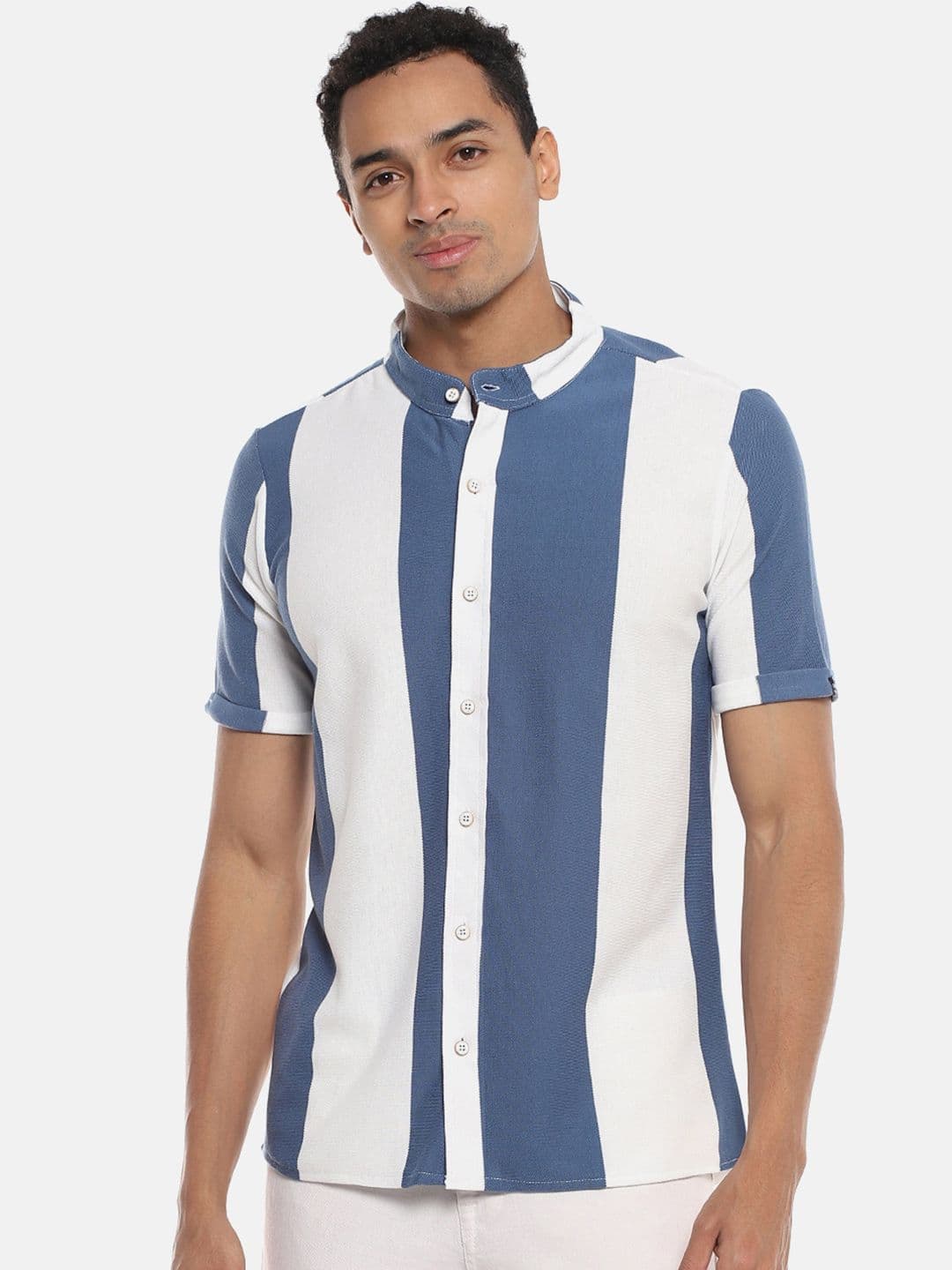CAHOOT Blue & White Classic Regular Fit Striped Cotton Casual Shirt - view 1