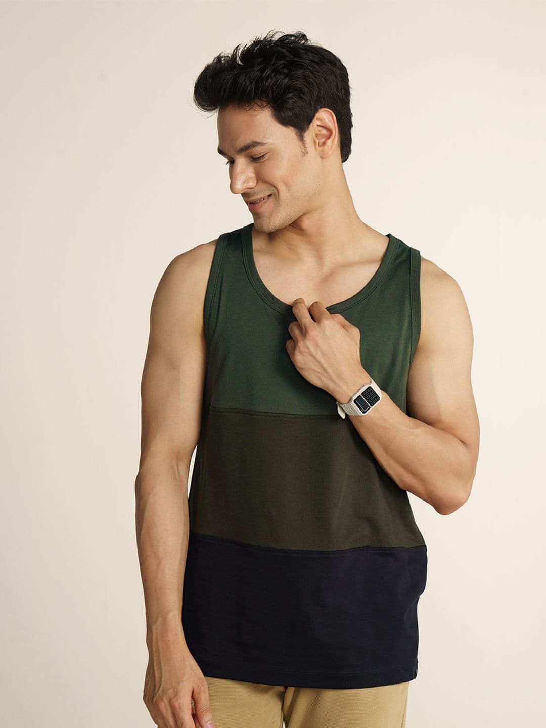 DAMENSCH Colourblocked Cotton Blend Tank T-shirt - view 1