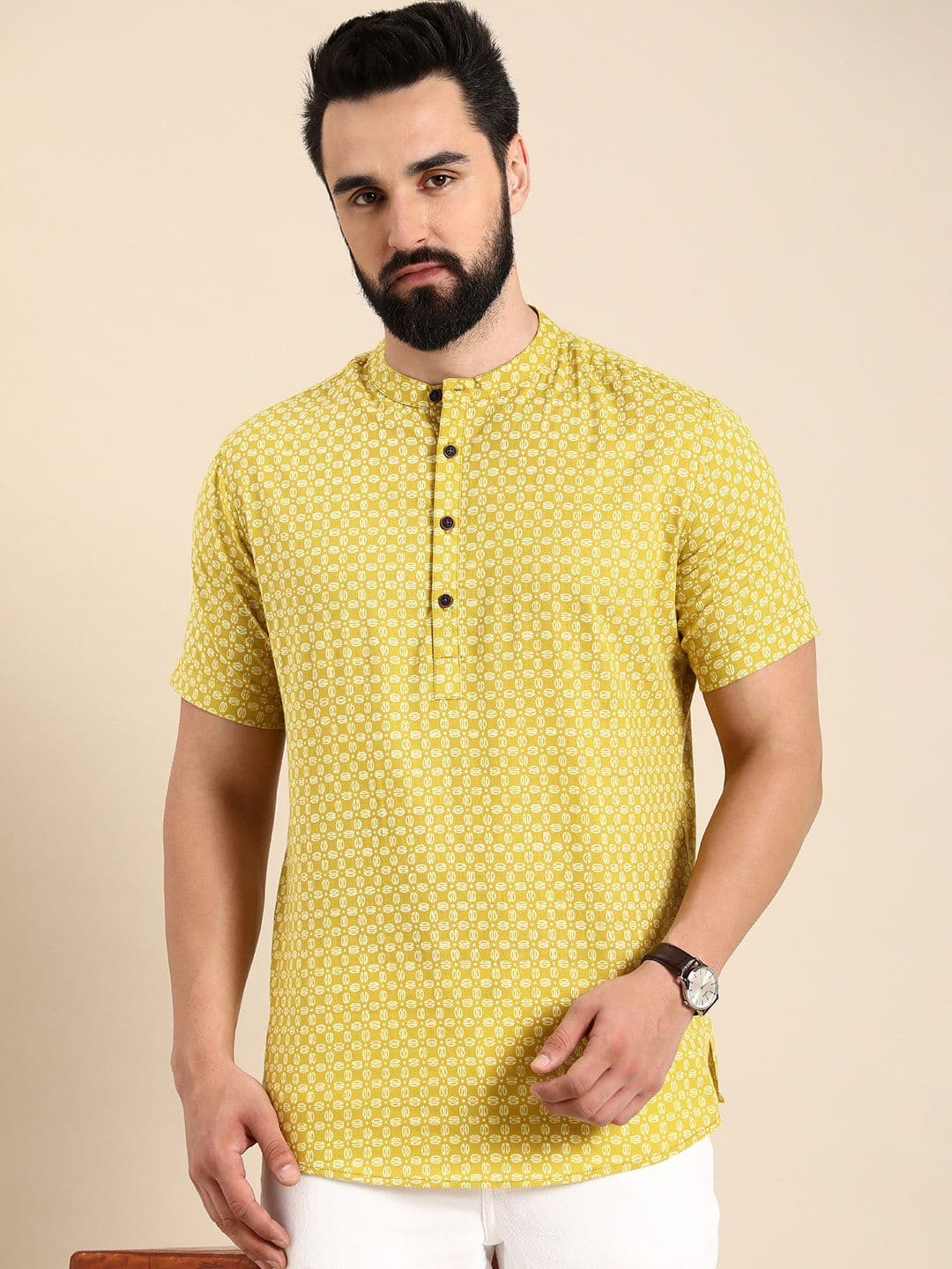 Anouk Men Geometric Printed Cotton Short Kurta - view 1