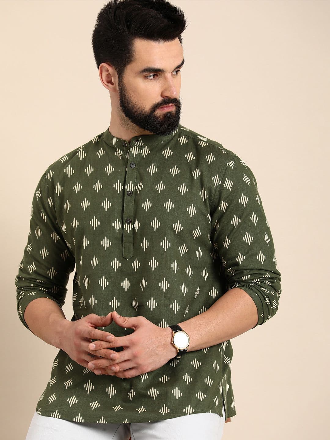 Anouk Men Geometric Printed Cotton Short Kurta - view 1
