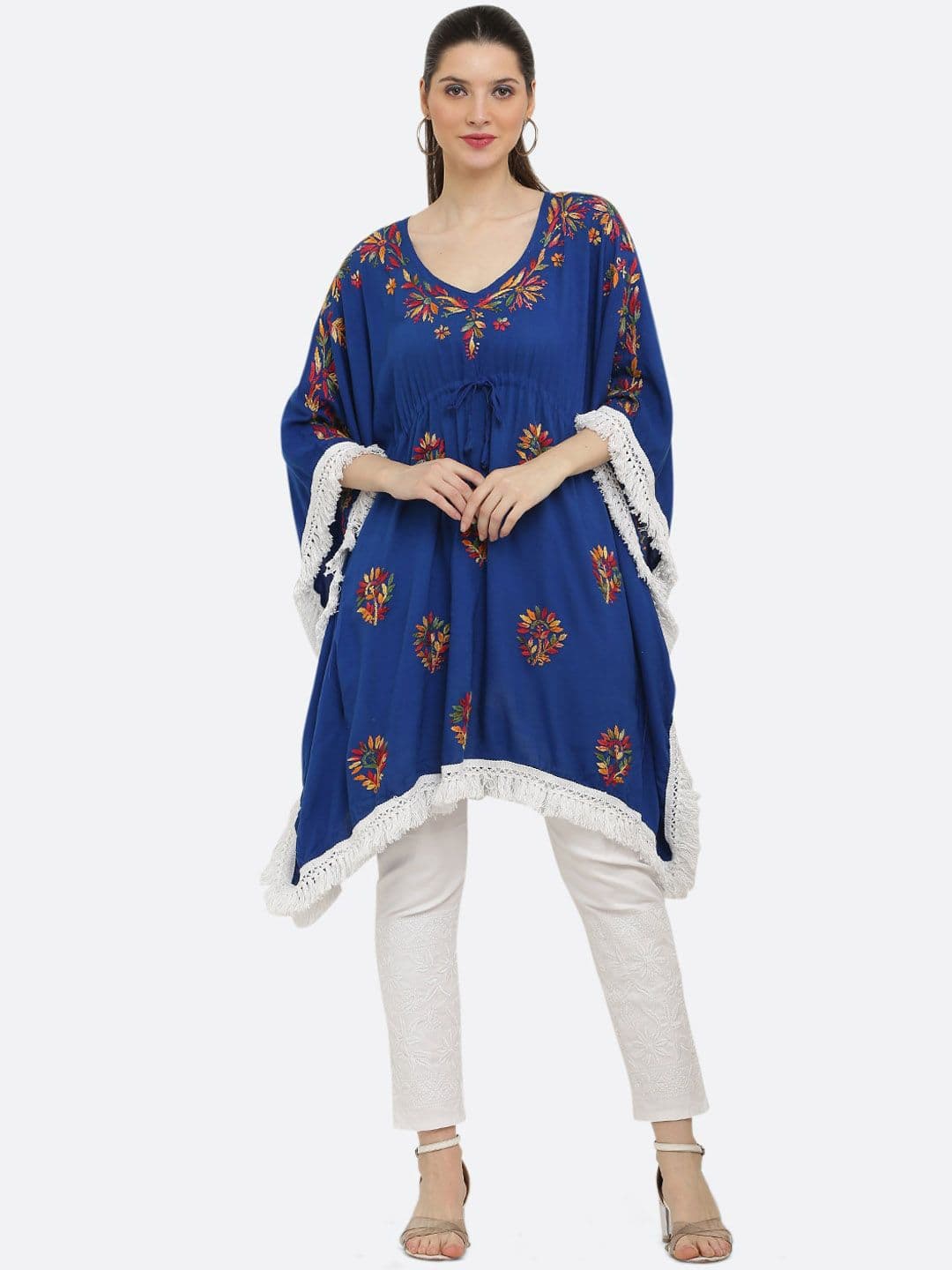 FAWOMENT Flared Sleeves Ethnic Motifs Chikankari Printed Kaftan Kurta - view 1