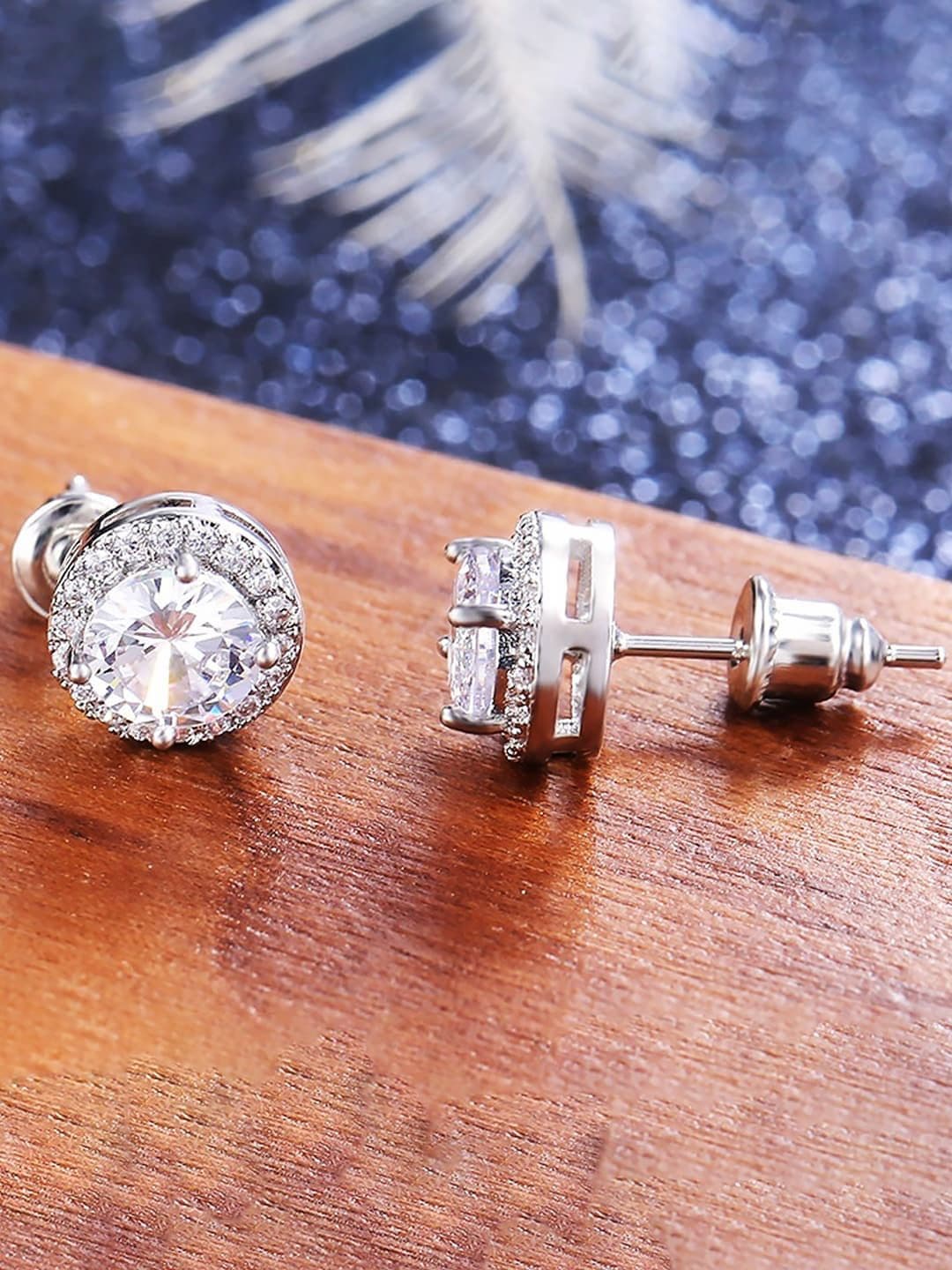 Peora Silver-Plated Contemporary American Diamond Studded Studs Earrings - view 1