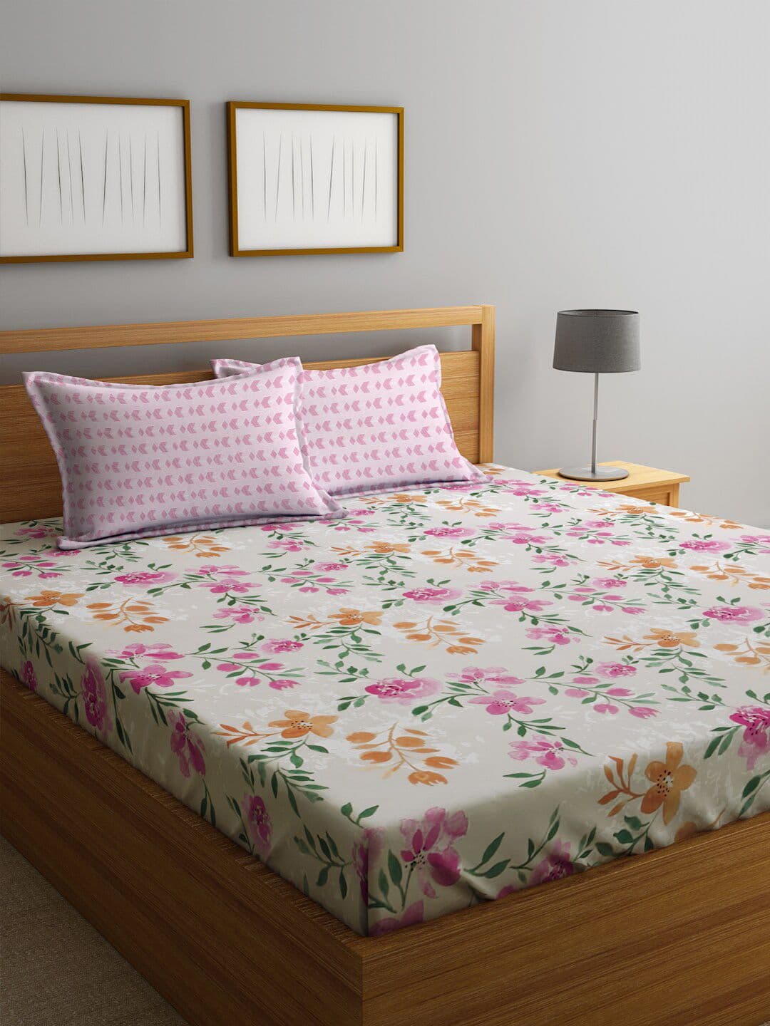 KLOTTHE Pink Floral Cotton Breathable 300 TC King Fine Bedsheet with 2 Pillow Covers-250 x 225 cm - view 1