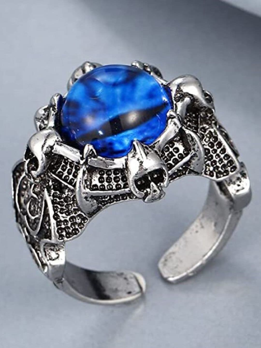 VIEN Silver-Plated Stone-Studded Devil's Eye Adjustable Finger Ring - view 1
