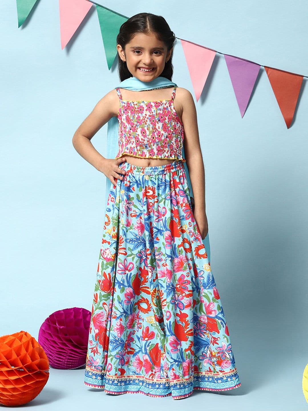 Biba Girls Floral Printed Ready to Wear Lehenga & Blouse With Dupatta - view 1