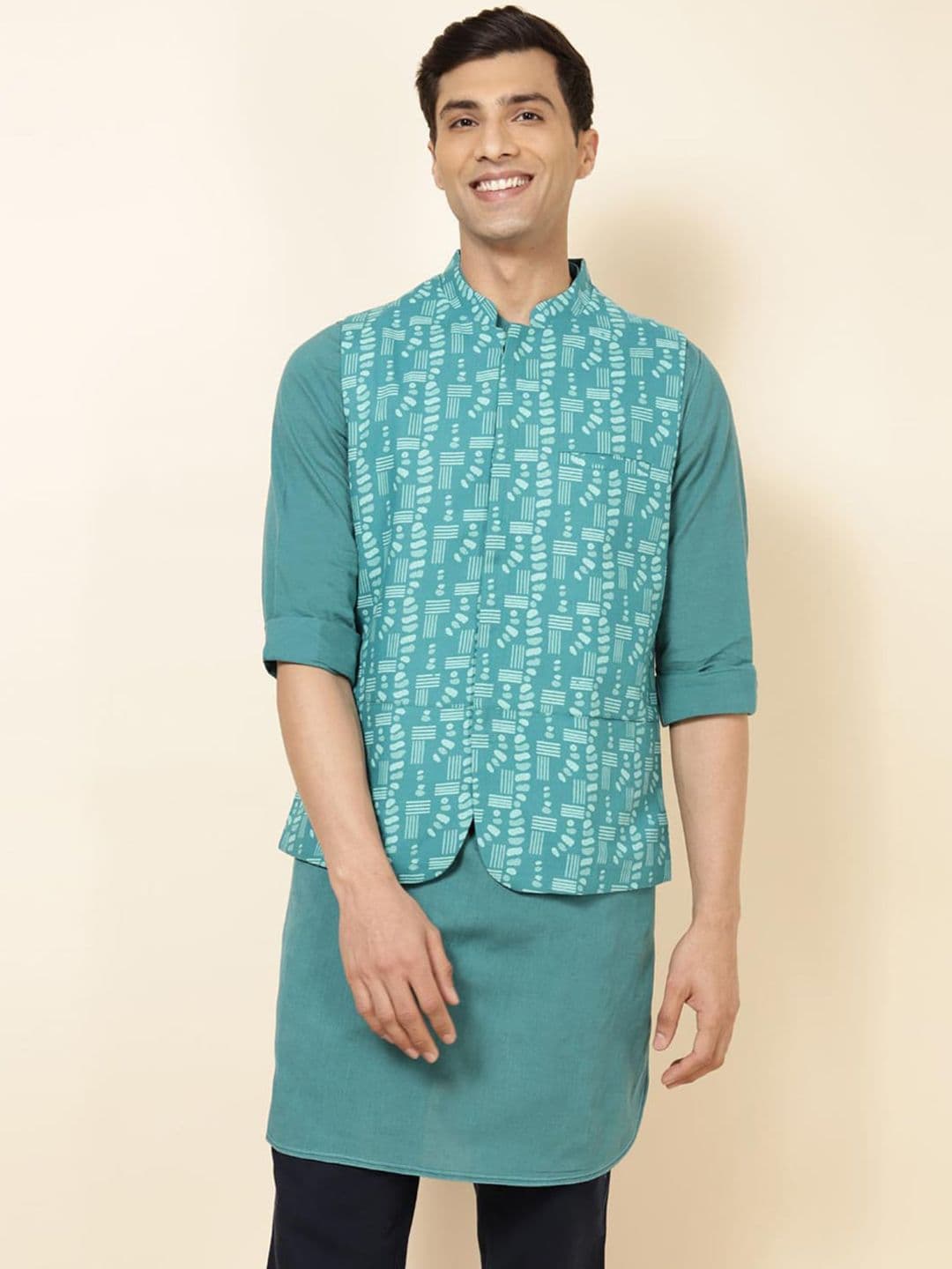 Fabindia Printed Pure Cotton Nehru Jackets - view 1