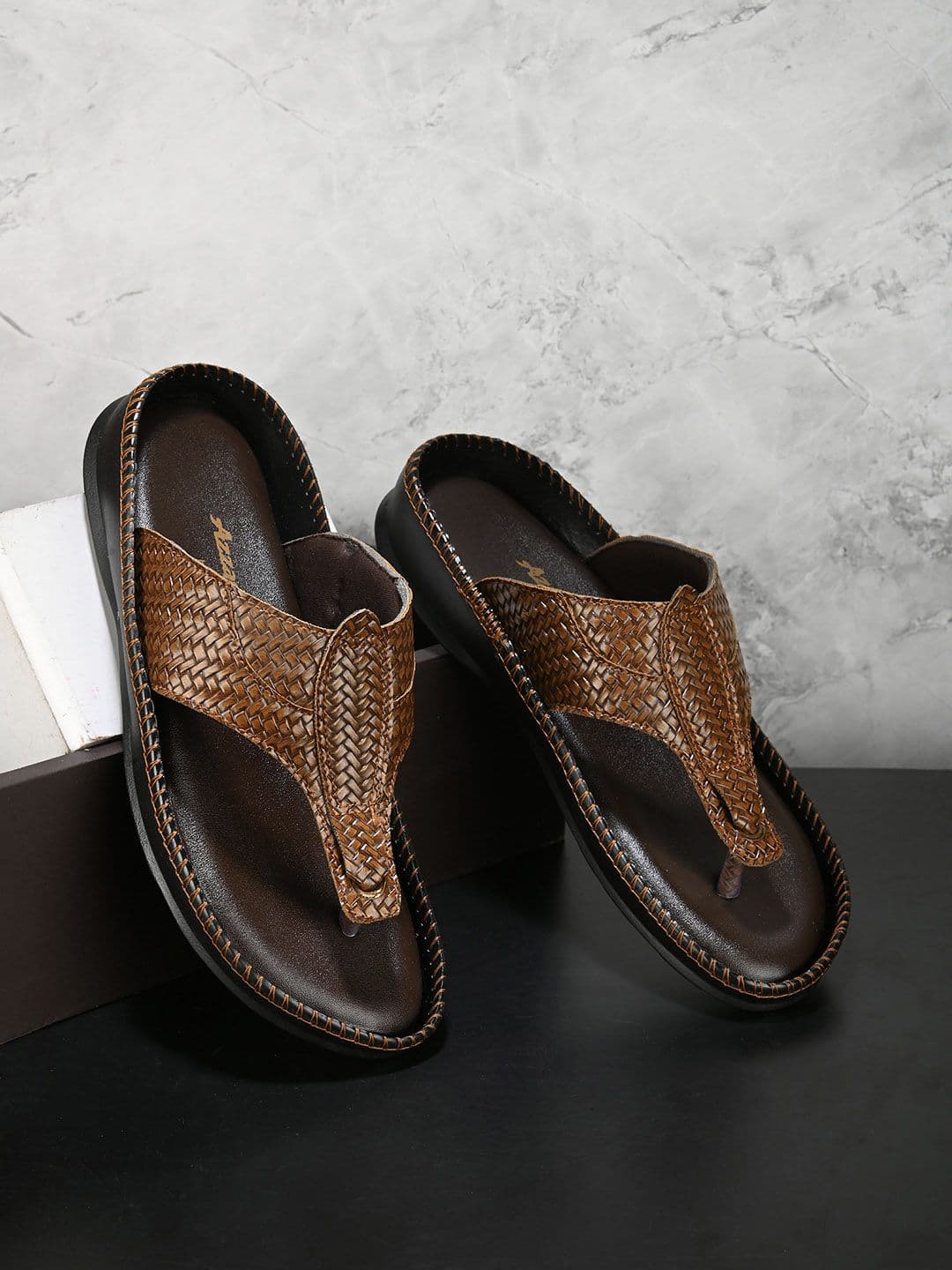 Azzaro Black Men Woven Design Comfort Sandals - view 1