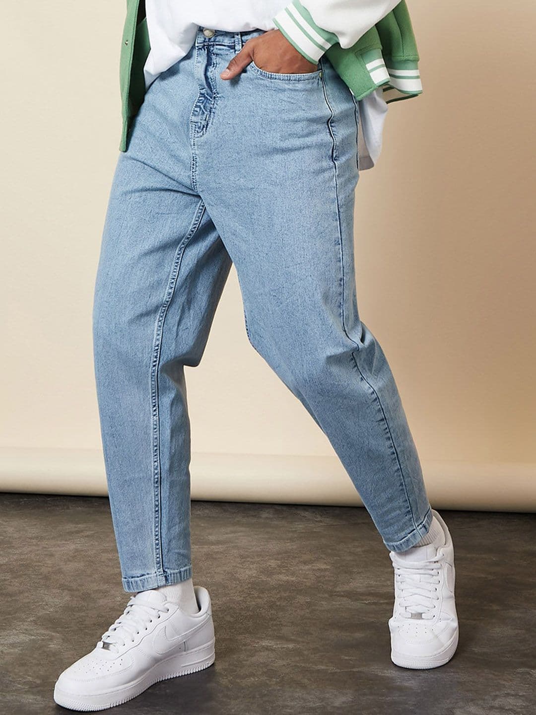 Styli Men Blue Solid Balloon Fit Mid-Rise Cotton Jeans - view 1