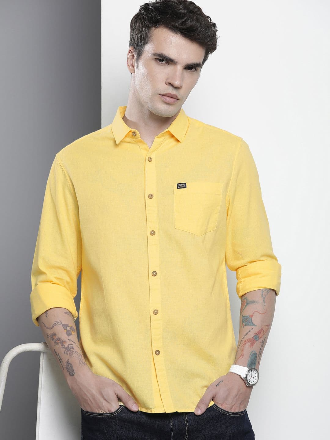 The Indian Garage Co Men Slim Fit Solid Linen Resortwear Shirt - view 1