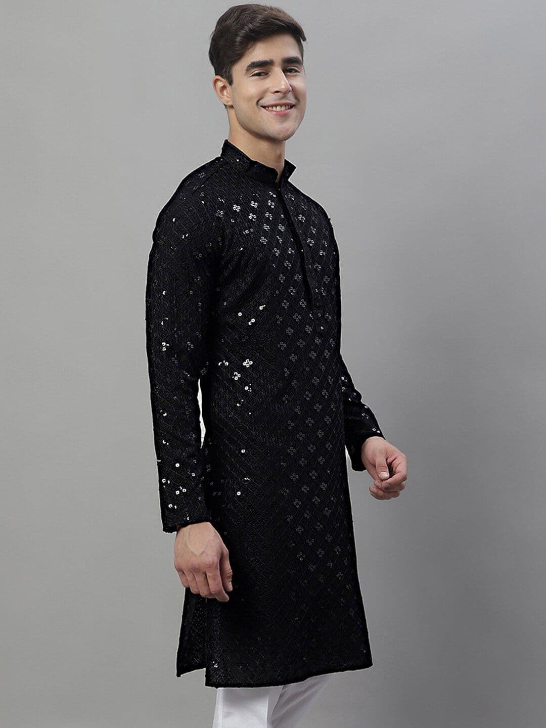 Jompers Mandarin Collar Ethnic Motifs Chikankari Sequined Kurta - view 1