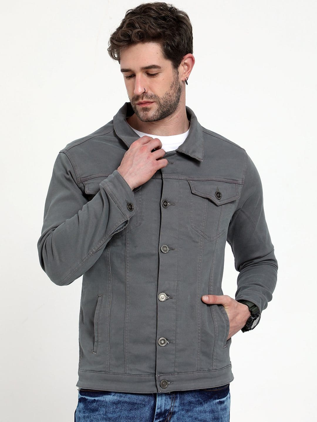 Reslag Men Spread Collar Denim Jacket - view 1