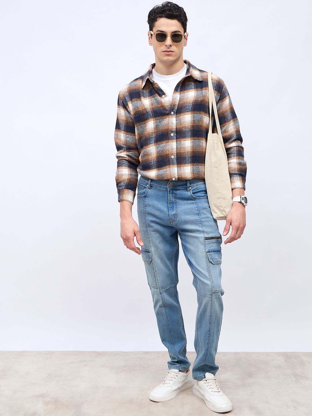 Styli Men Slim Fit Cargo Jeans with Panel Detail - view 1
