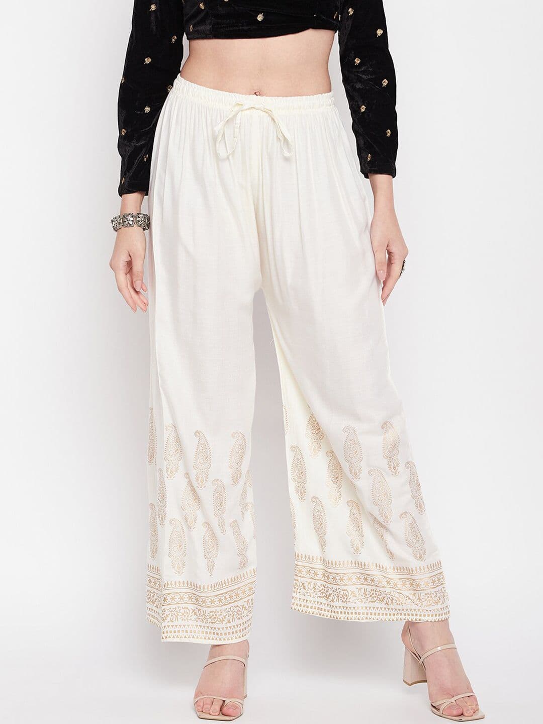 Clora Creation Women Gold-Toned Paisley Printed Palazzos - view 1