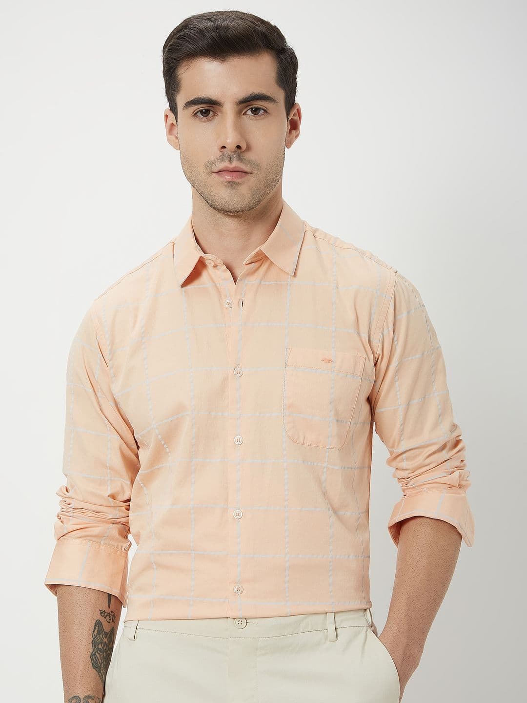 Mufti Slim Fit Checked Cotton Linen Shirt - view 1