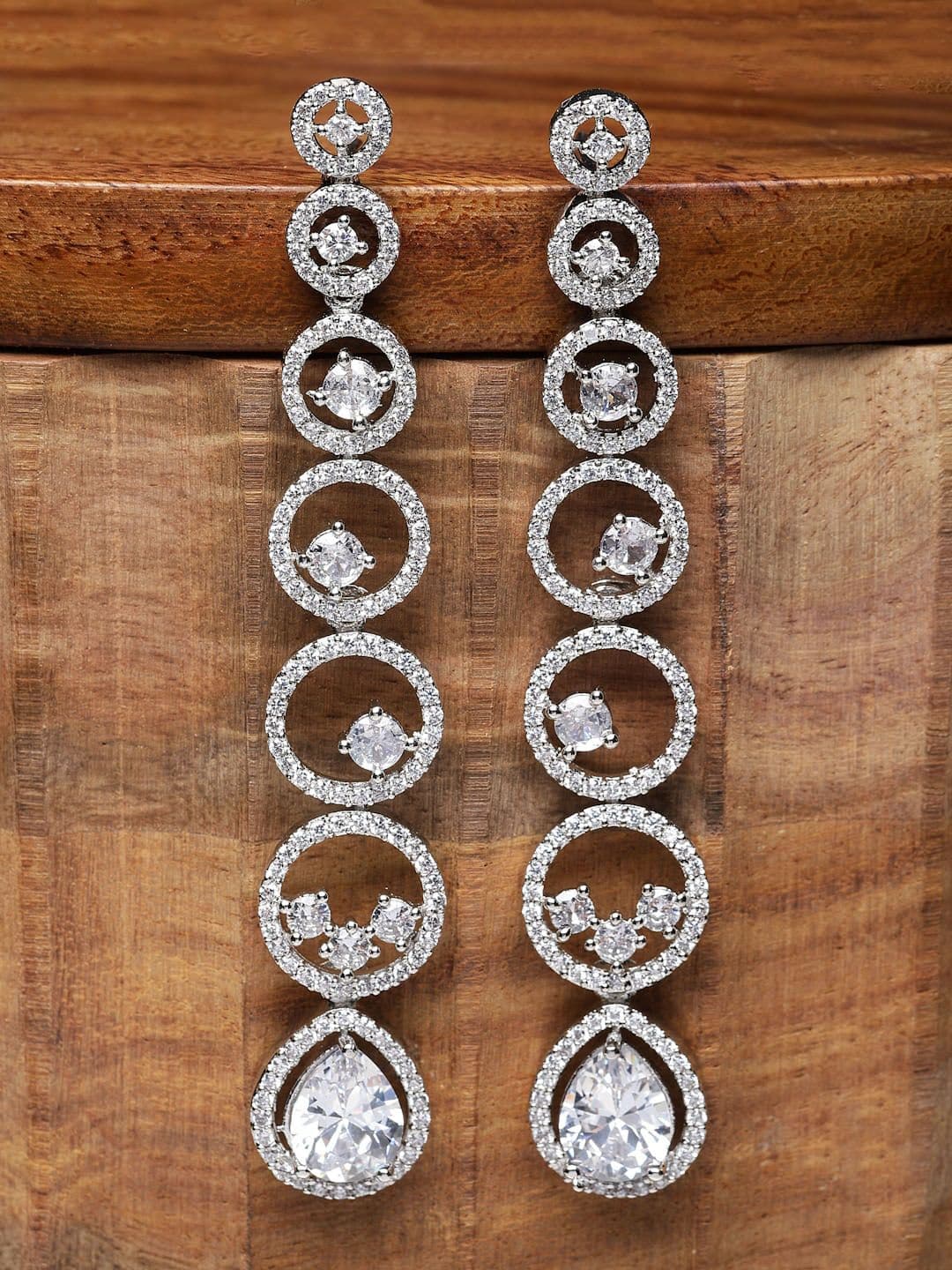 Kennice Rhodium-Plated AD Studded Circular Drop Earrings - view 1