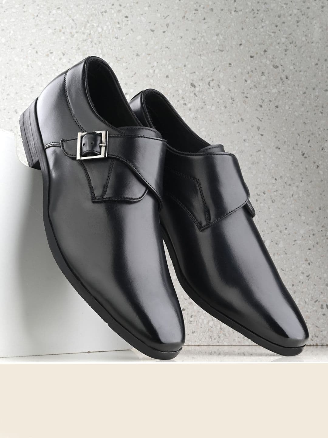 House of Pataudi Men Round Toe Formal Monk Shoes With Buckle Detail - view 1