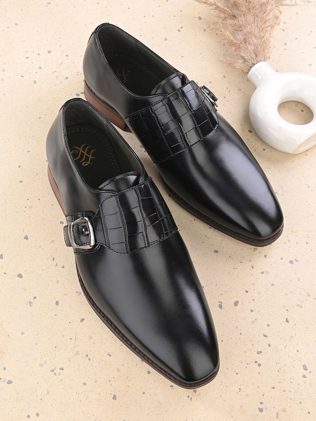 House of Pataudi Men Textured Formal Monk Shoes - view 1