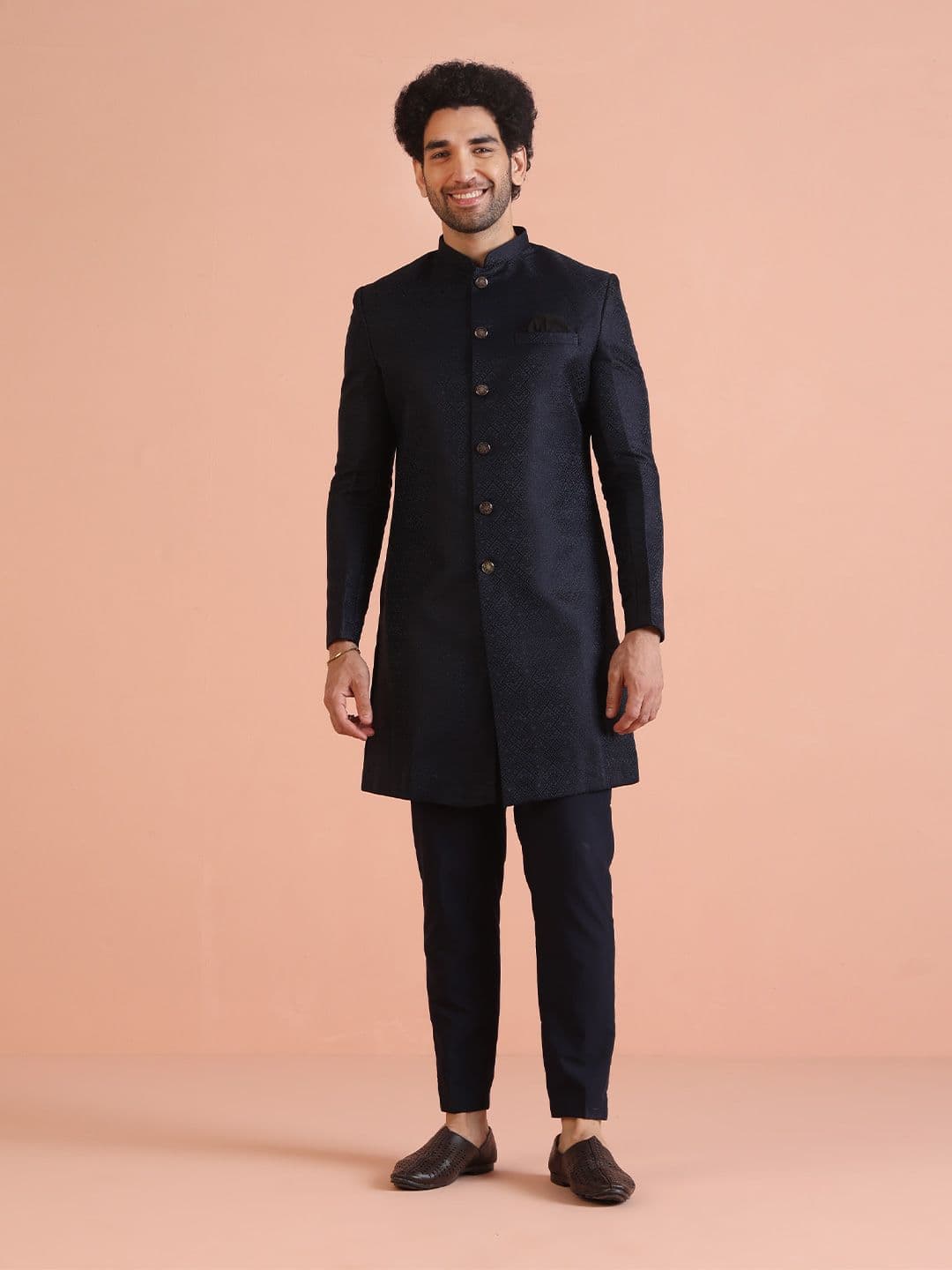 KISAH Men Self-Design Cotton Indowestern Sherwani Set