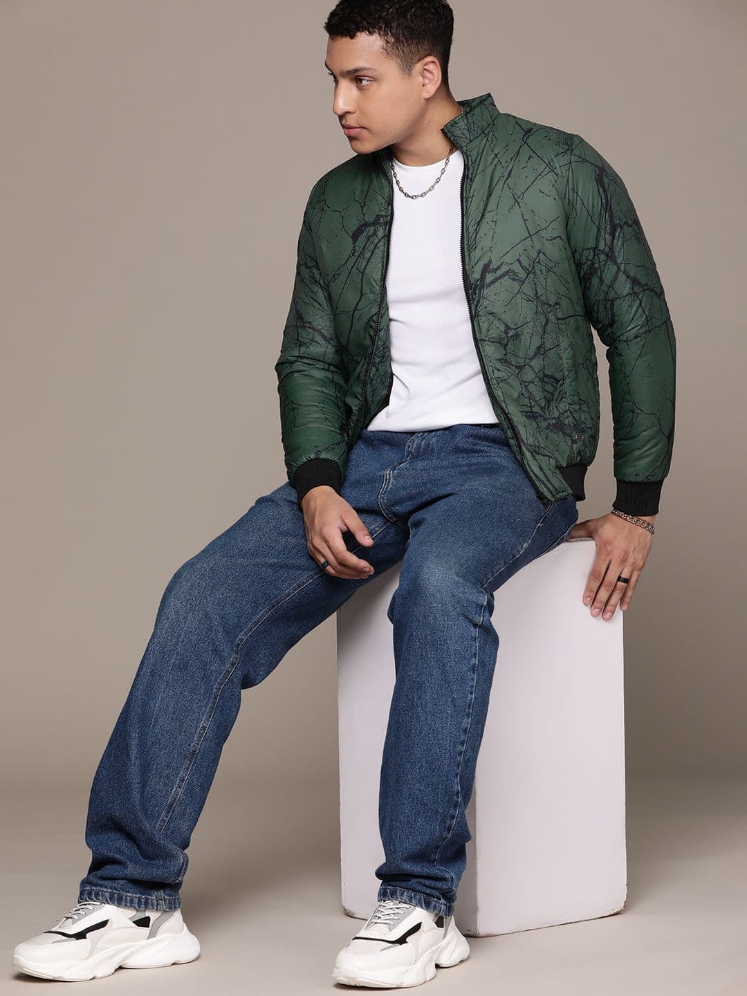 The Roadster Lifestyle Co. Abstract Printed Mock Collar Bomber Jacket - view 1