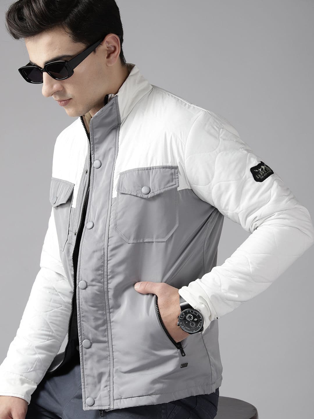 The Roadster Lifestyle Co. Colourblocked Flap Pocket Detailed Padded Jacket - view 1