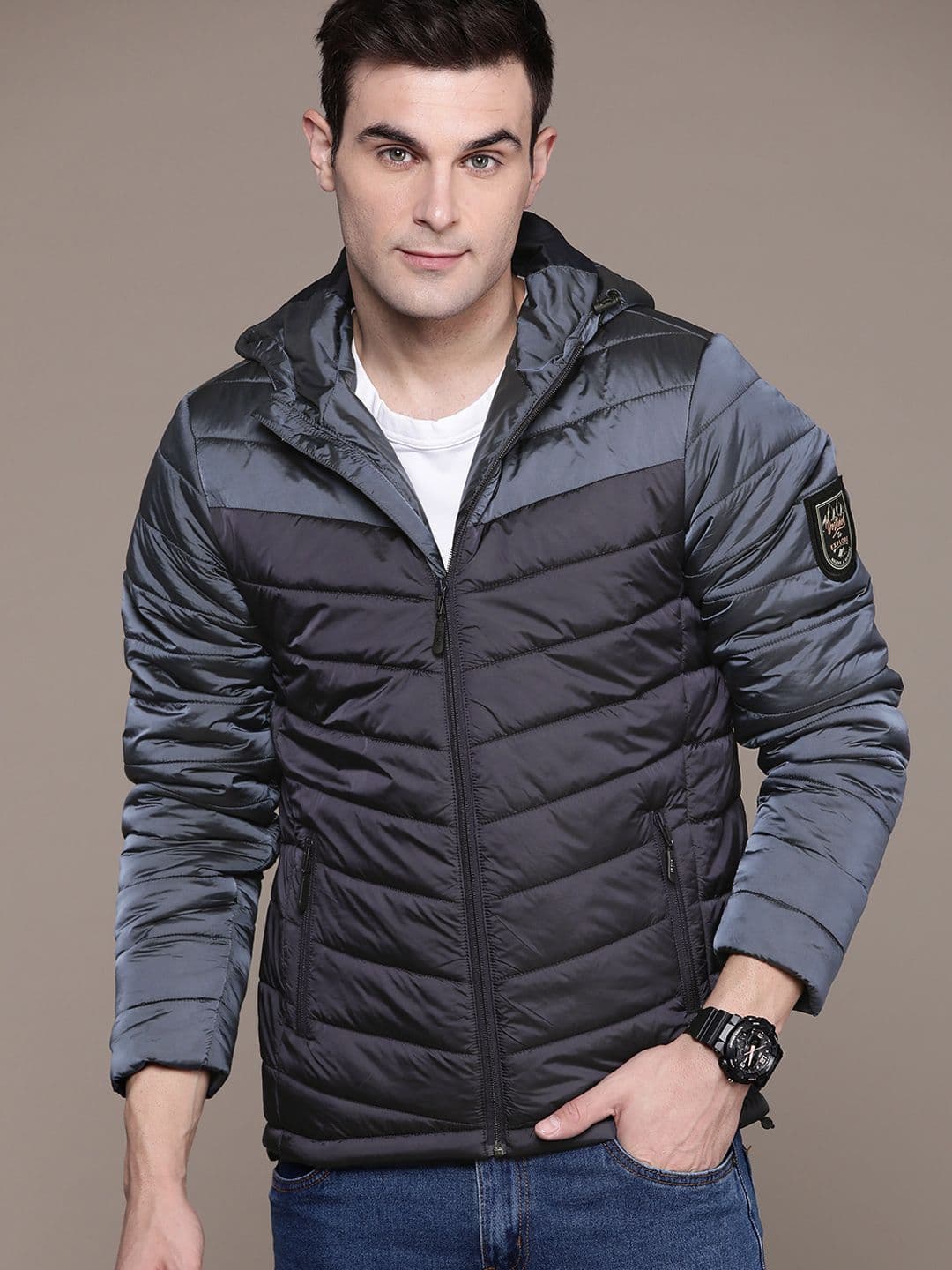 The Roadster Lifestyle Co. Colourblocked Hooded Padded Jacket - view 1