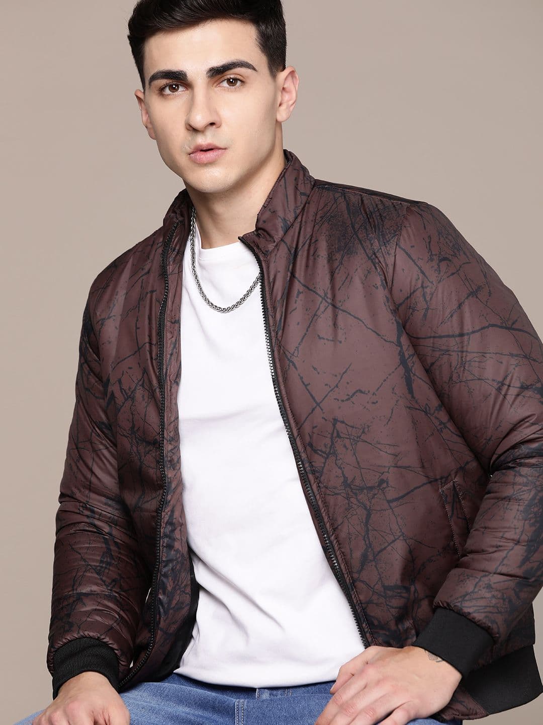 The Roadster Lifestyle Co. Abstract Printed Mock Collar Padded Bomber Jacket - view 1
