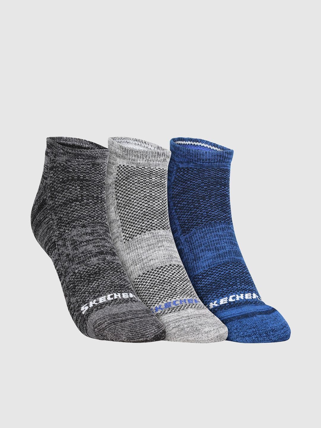 Skechers Men Pack Of 3 1/2 Terry No Show Patterned Cotton Ankle-Length Socks - view 1