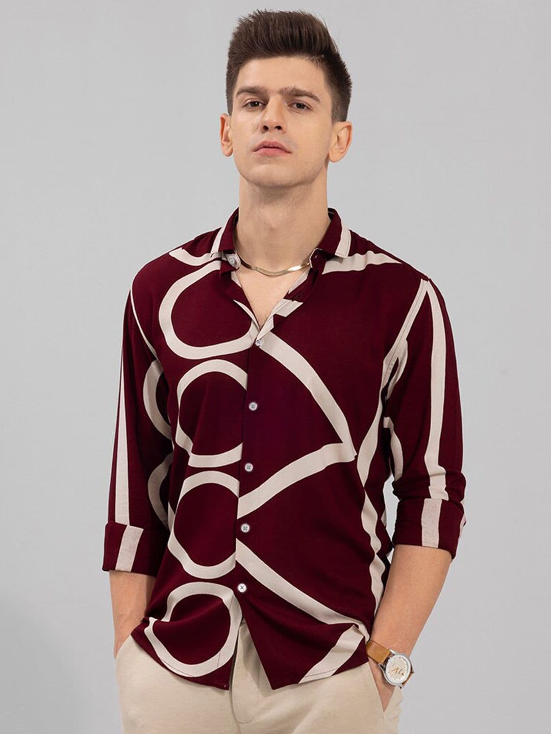 Snitch Maroon Classic Slim Fit Abstract Printed Casual Shirt - view 1