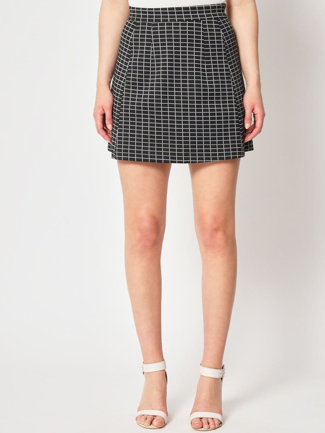 Zastraa Black & White Checked A-Line Mini Skirt - view 1