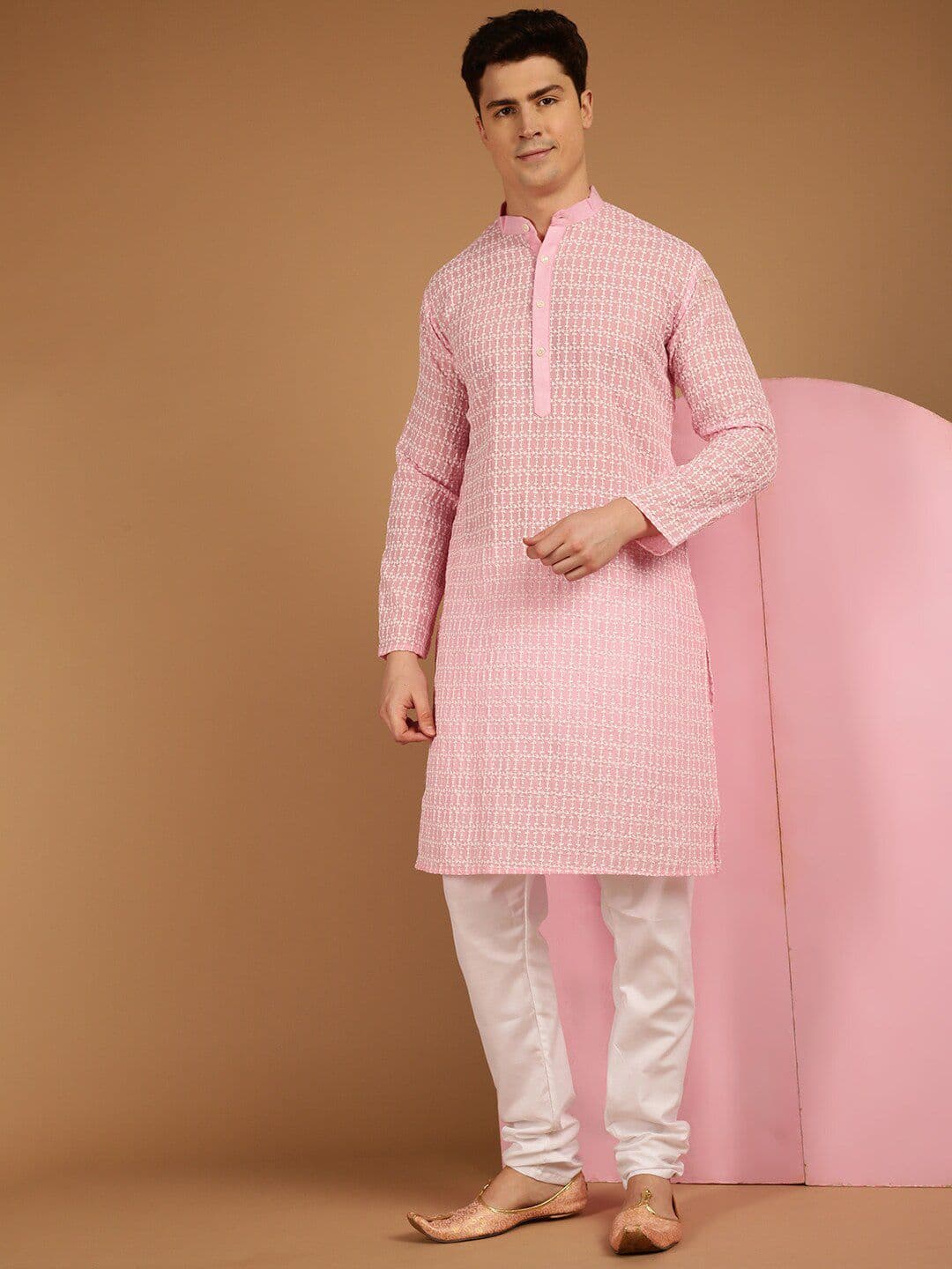 SOJANYA Ethnic Motifs Embroidered Band Collar Pure Cotton Kurta - view 1
