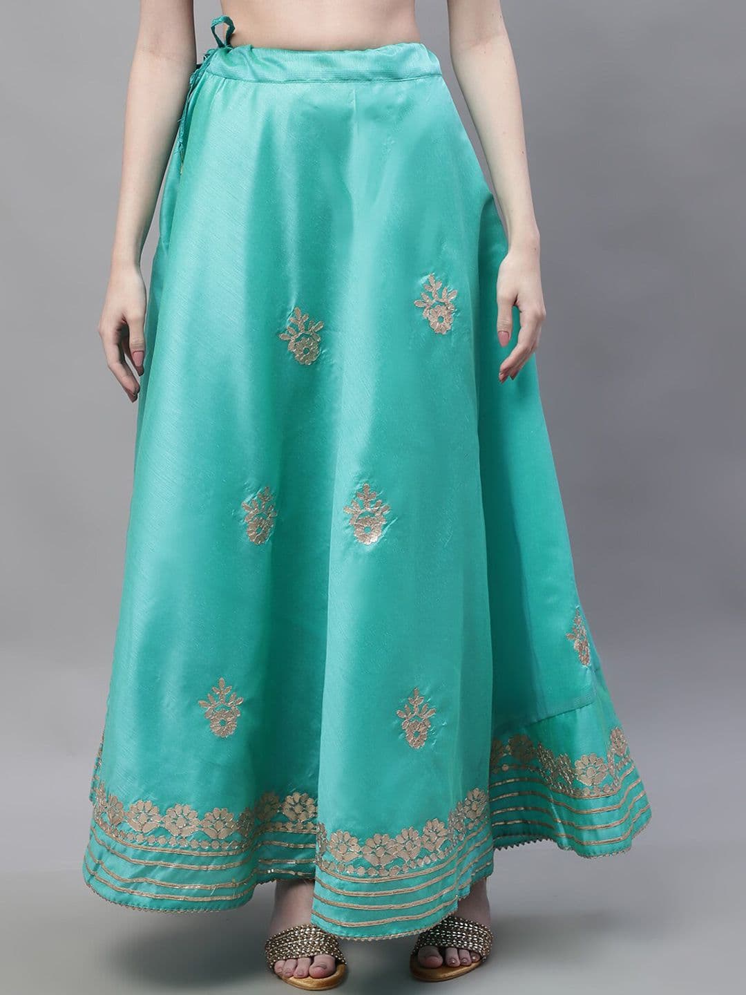 SOUNDARYA Floral Embroidered Gota Patti Work Flared Chanderi Silk Maxi Lehanga Skirt - view 1