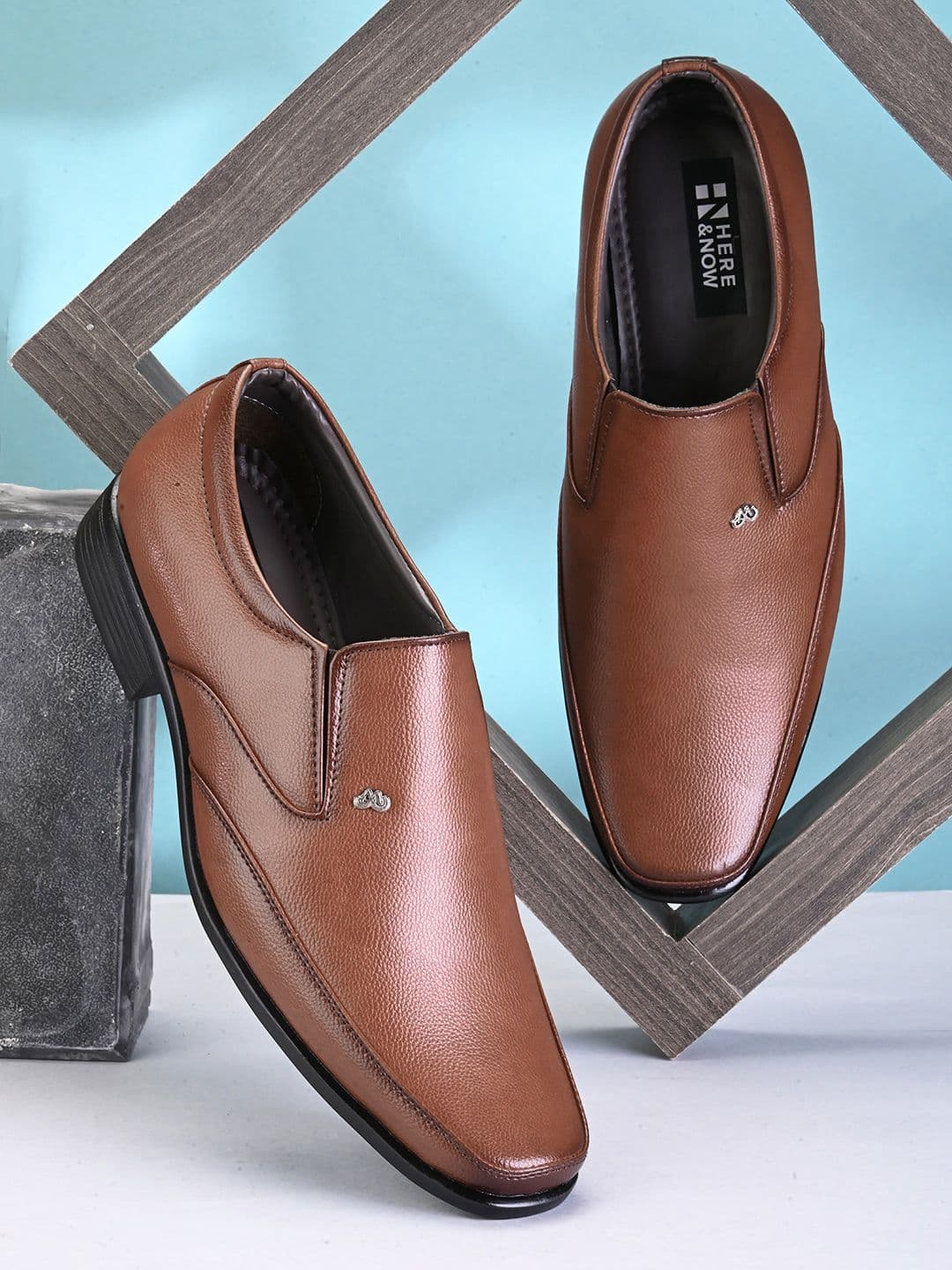 HERE&NOW Men Tan Brown Textured Formal Slip-On Shoes - view 1