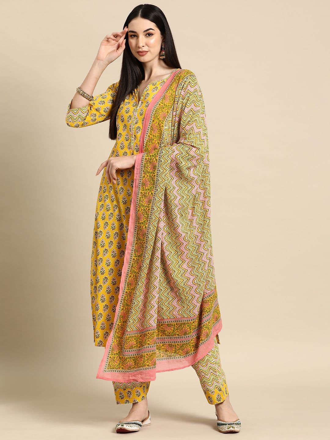 anayna Women Floral Printed Pure Cotton Kurta with Salwar & With Dupatta - view 1