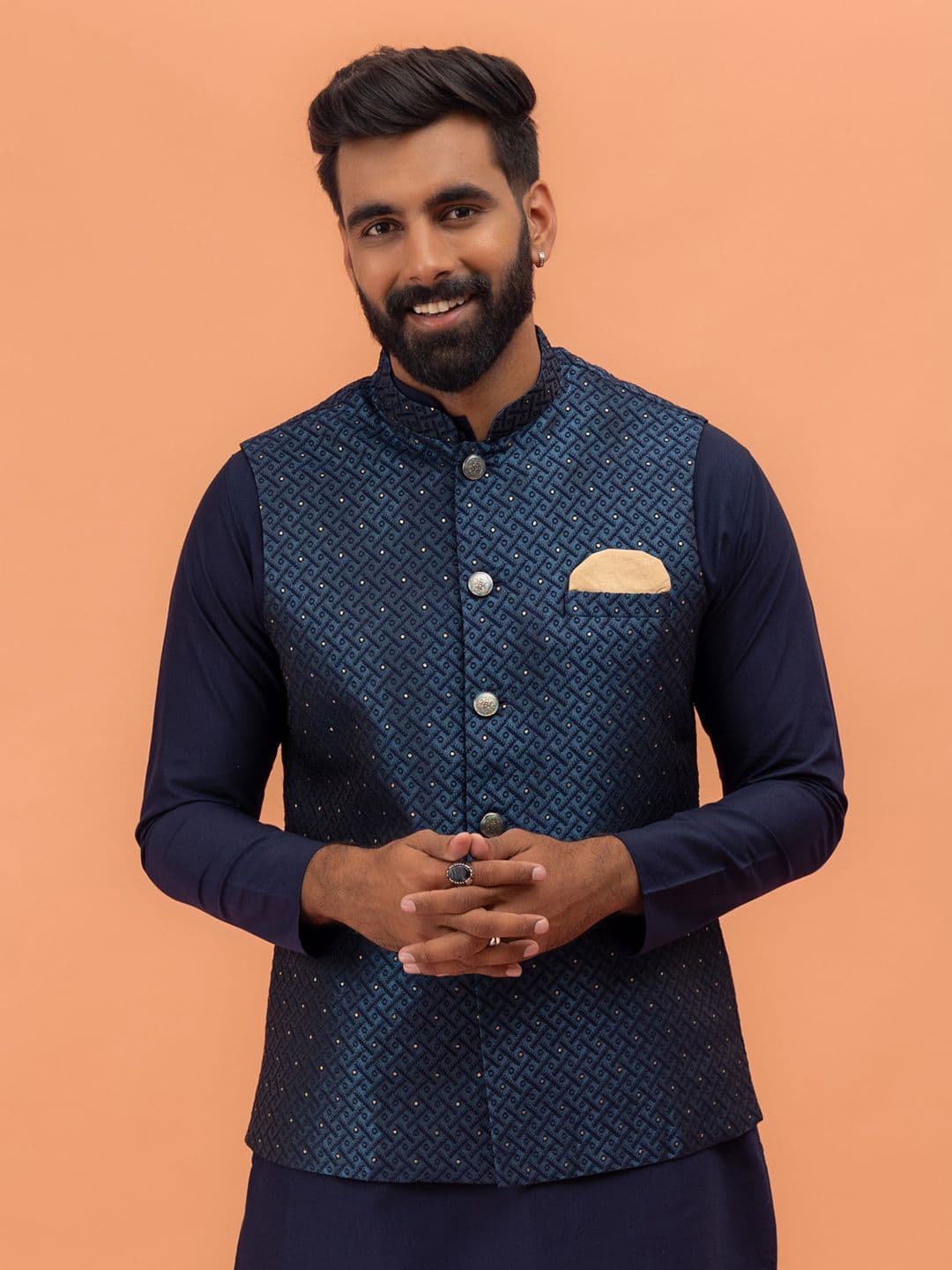 KISAH Woven Design Nehru Jacket - view 1
