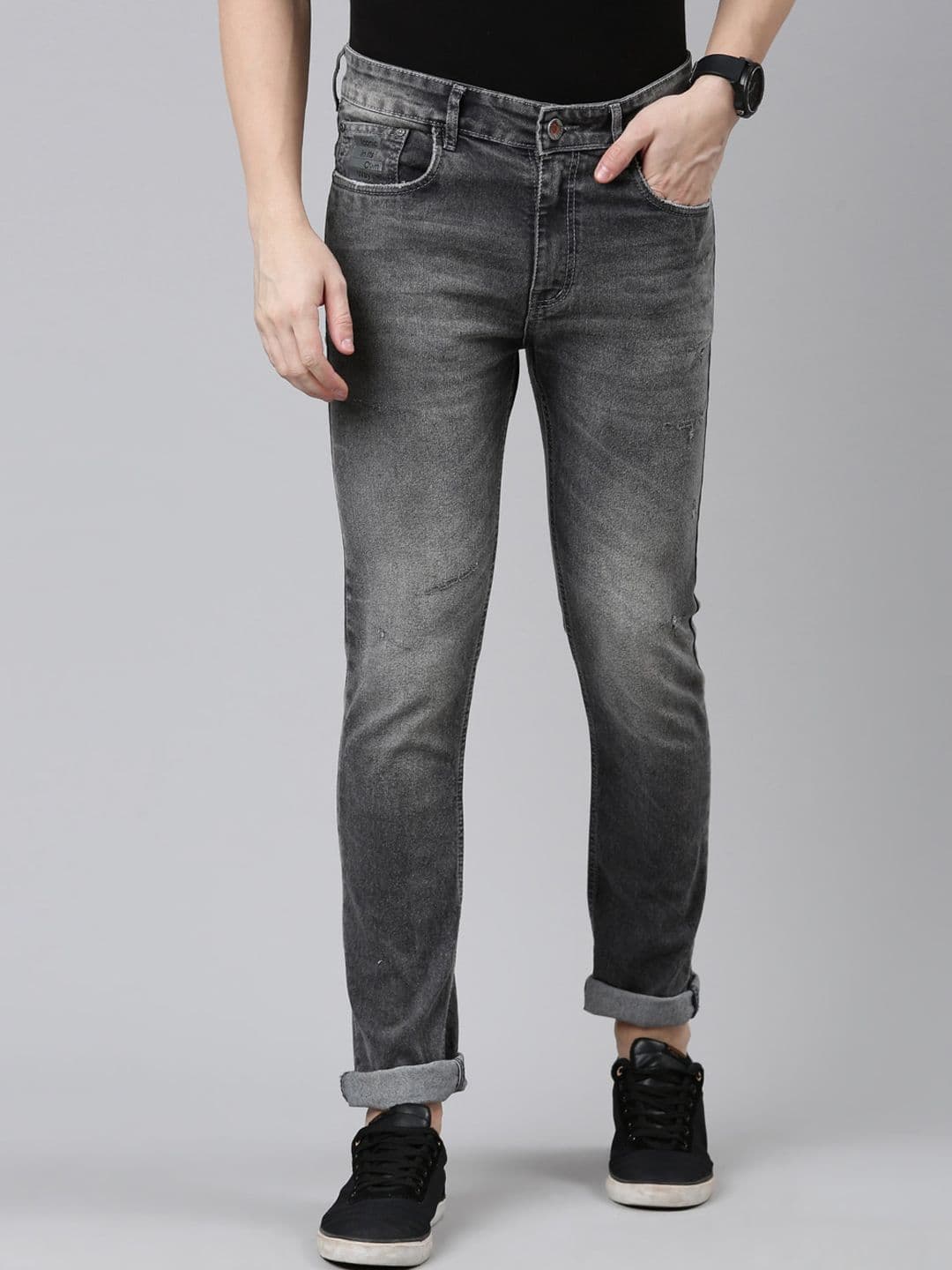 CINOCCI Men Slim Fit Heavy Fade Low Distress Stretchable Jeans - view 1