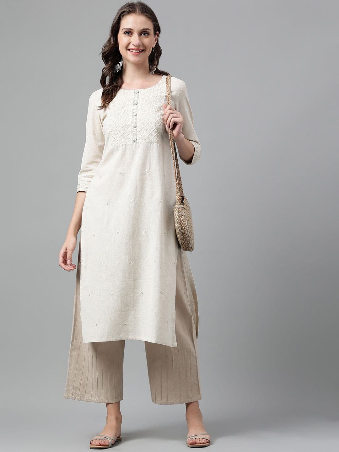 Neemiya Ethnic Embroidered Pure Cotton Straight Kurta - view 1