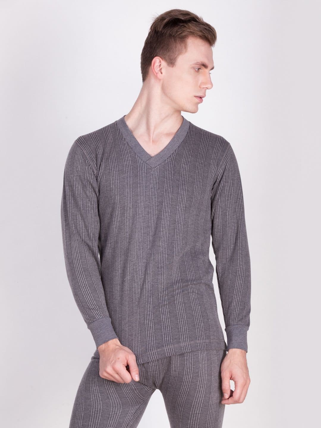 Dollar Ultra Men Grey Striped Thermal T-shirt - view 1