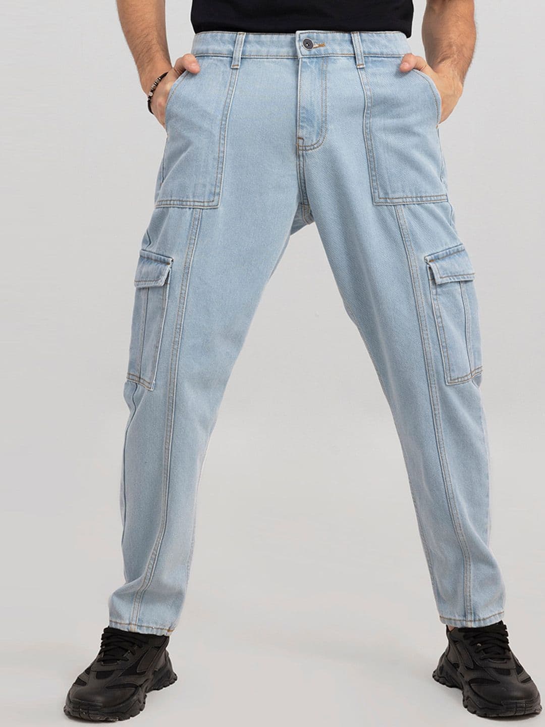 Snitch Men Blue Mid-Rise Clean Look Pure Cotton Baggy Jeans - view 1