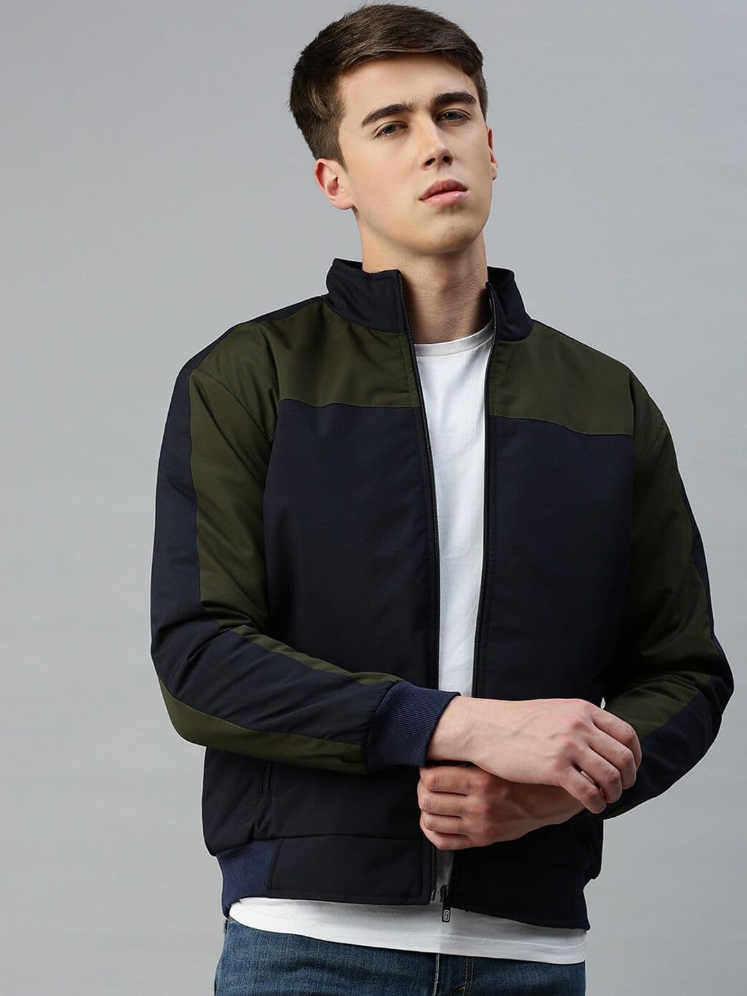 VOXATI Colourblocked Mock Collar Bomber Jacket - view 1