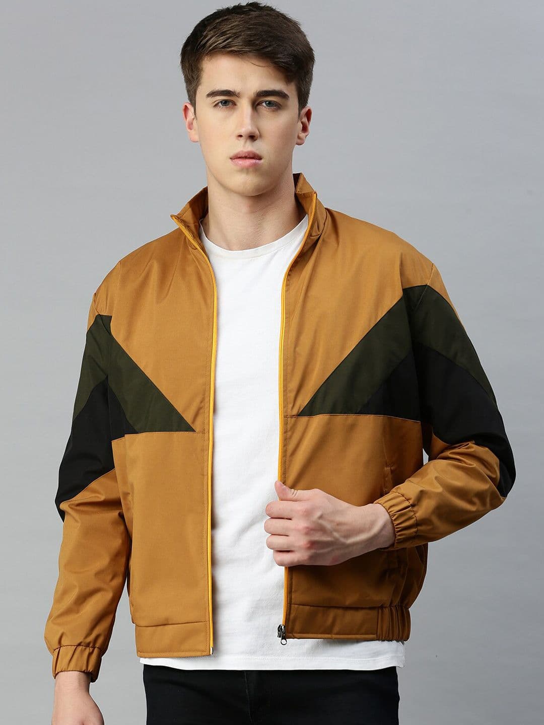 VOXATI Colourblocked Mock Collar Bomber Jacket - view 1