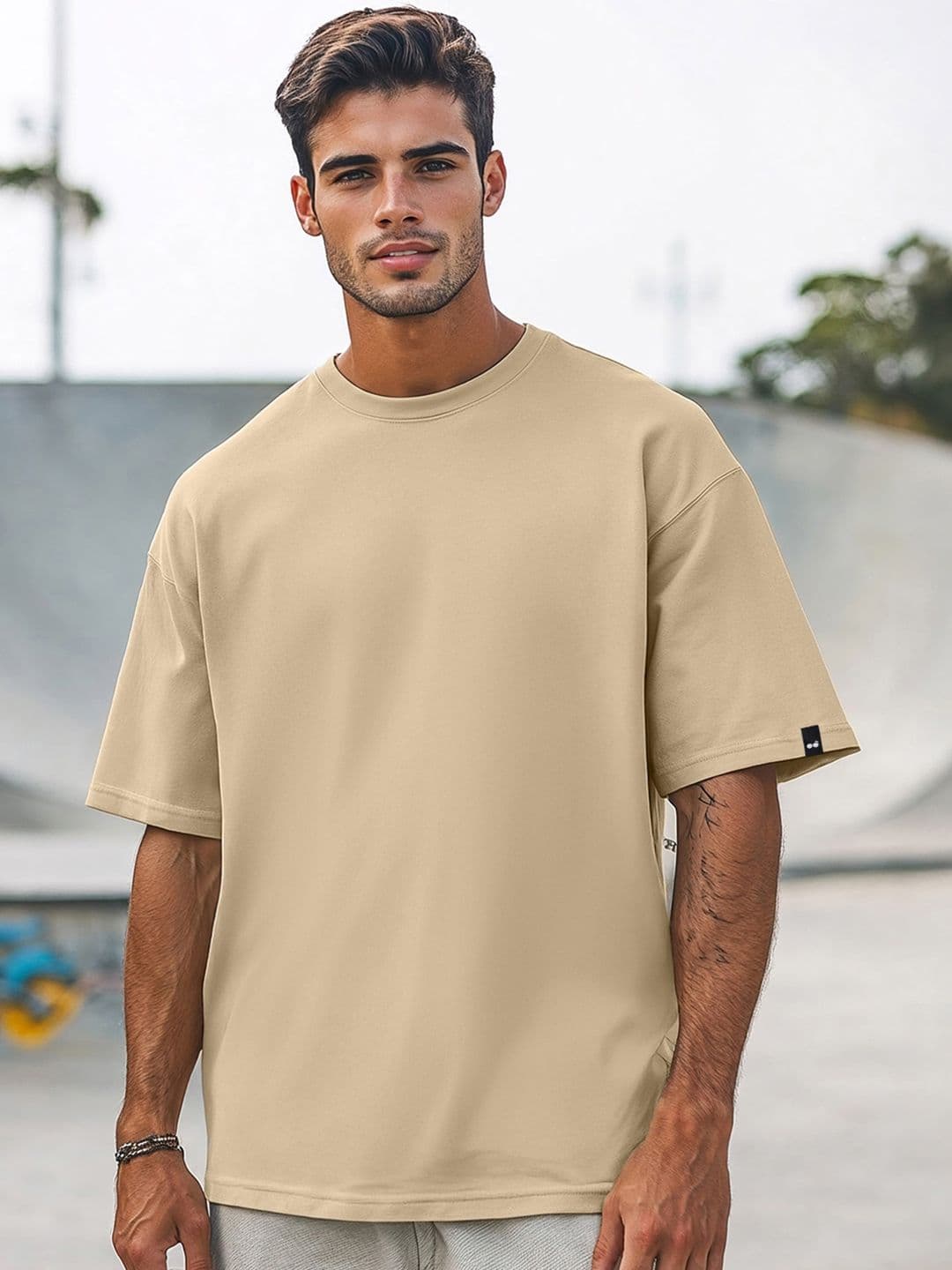 Bewakoof Men Brown Cotton Round Neck Oversized Fit T-shirt - view 1