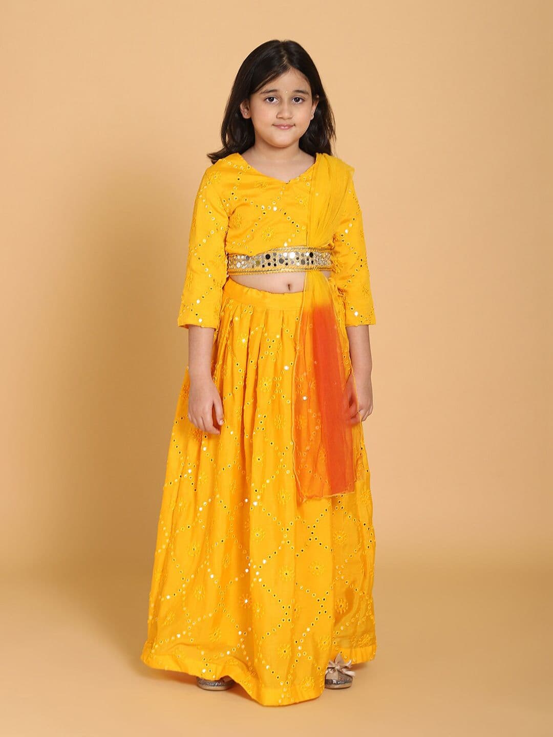 PICCOLO Girls Embellished Mirror Work Ready to Wear Lehenga & Blouse With Dupatta - view 1