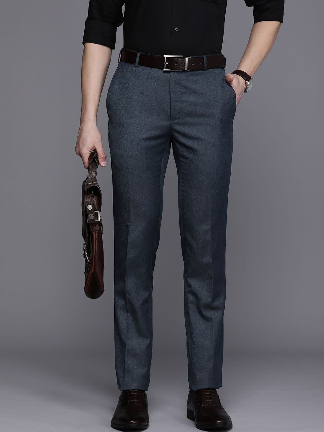 Raymond Men Flat-Front Slim Fit Formal Trousers